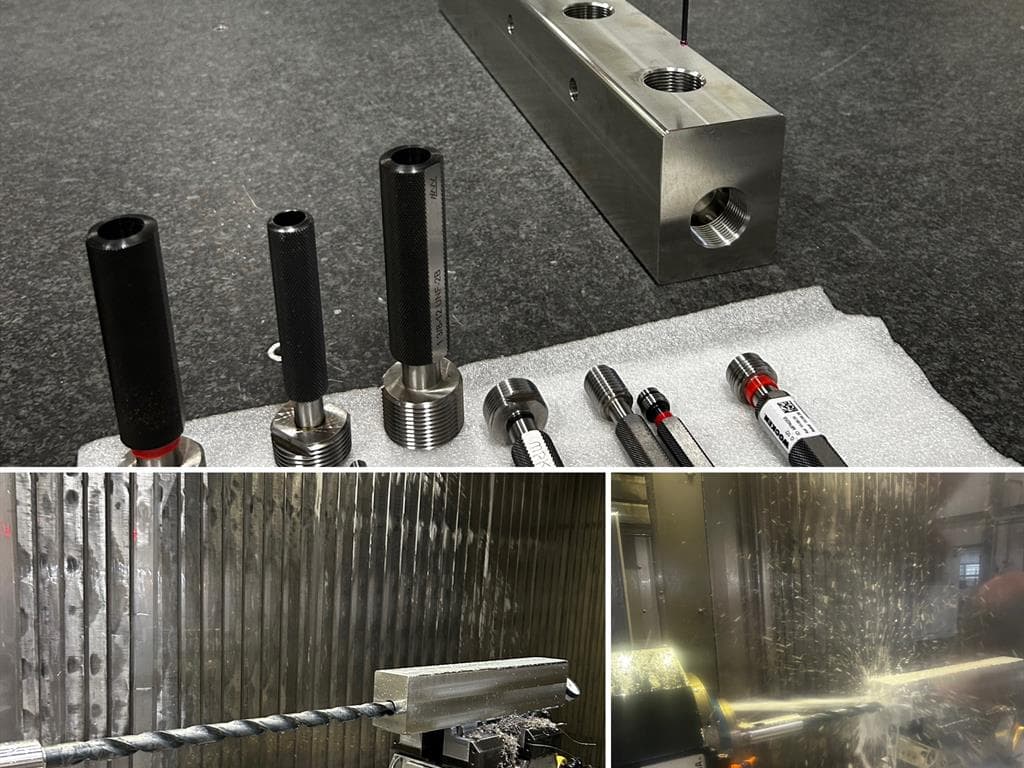 Overzicht van RVS-manifolds en een detail van de bewerking.